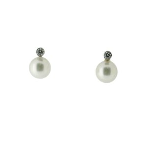 18ct white gold diamond & pearl stud earring