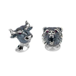 Silver & ruby bull & bear cufflinks