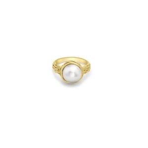 9ct yellow gold single pearl willow ring