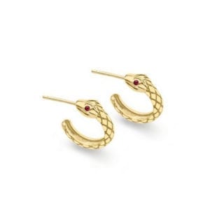 9ct yellow gold and ruby kew serpent hoop earrings