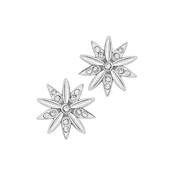 9ct white gold diamond velvet leaf snowflake stud earrings