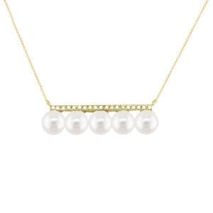 9ct yellow gold diamond & pearl necklace
