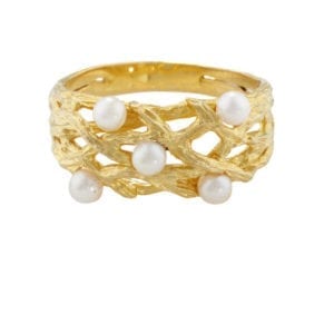 9ct yellow gold willow pearl ring