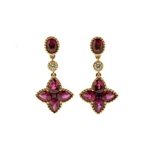18ct rose gold ruby & diamond drop earrings