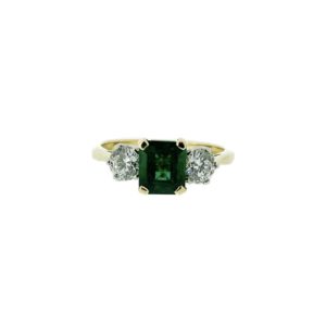 18ct yellow gold emerald & diamond three stone ring