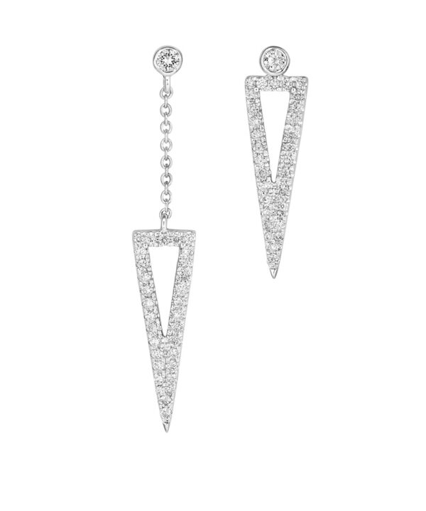 18ct White Gold Asymmetric Diamond Drop Earrings