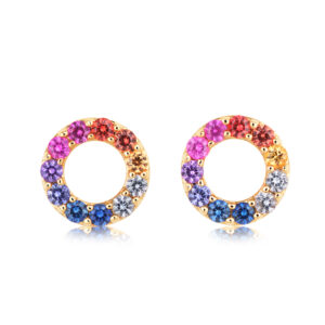 18ct Yellow Gold Rainbow Sapphire Circle Earrings