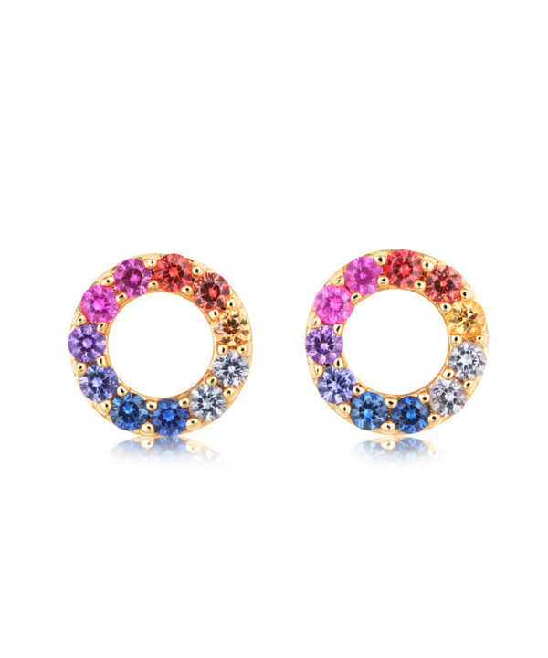 18ct Yellow Gold Rainbow Sapphire Circle Earrings