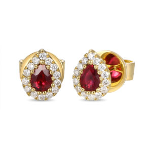 18ct Yellow Gold Ruby & Diamond Cluster Earrings
