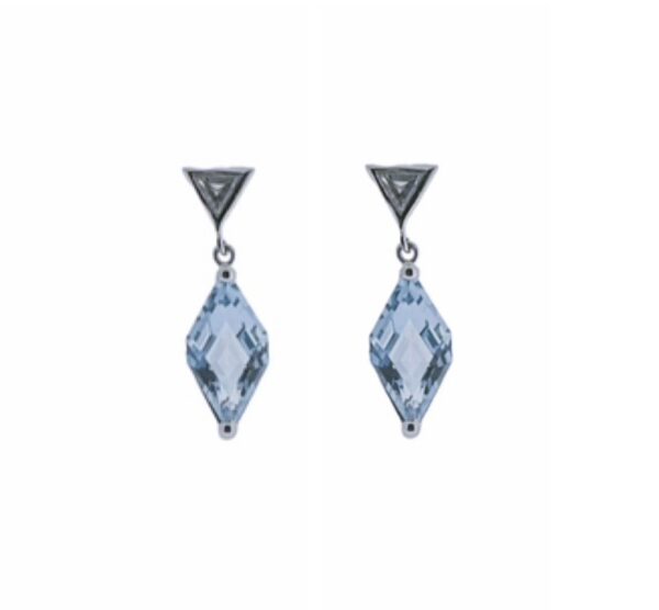 18ct White Gold Trilliant Diamond & Aquamarine Drop Earrings