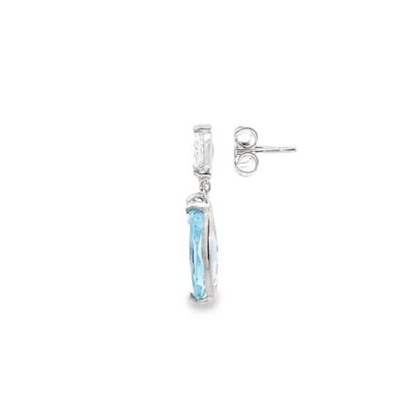 18ct White Gold Marquise Aquamarine & Diamond Drop Earrings