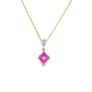 18ct Yellow Gold Pink Sapphire & Diamond Pendant