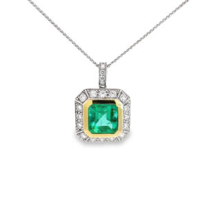 18ct White & Yellow Gold Emerald & Diamond Pendant