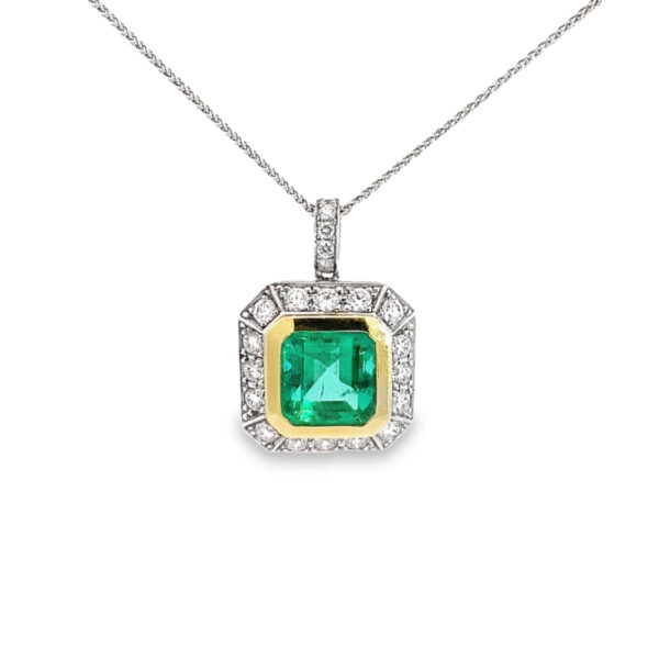 18ct White & Yellow Gold Emerald & Diamond Pendant