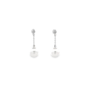 18ct White Gold Diamond & Pearl Chain Drop Earrings